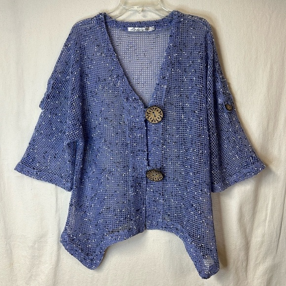 Lulu-B Tops - Lulu B Women’s Crocheted Cardigan Topper Size M Lavender Button Closure